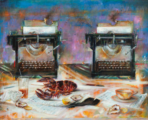 Patrick McCay, Writers on a New England Stage, acrylic on canvas, 42 x 32 in.