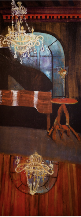 The Goldfish, Acrylic and charcoal on wood panel, 62" x 24", $799